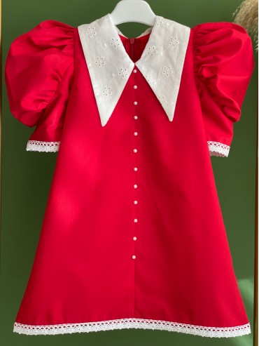 Kırmızı Fisto Yakalı Kız Çocuk Elbise