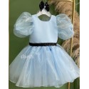 Mavi Organze Tasarım Kız Çocuk Elbise