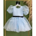 Mavi Organze Tasarım Kız Çocuk Elbise