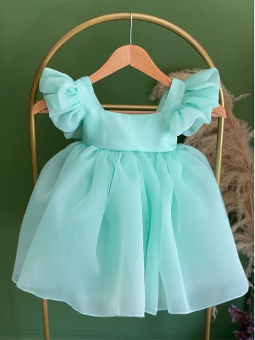 Mint Organze Kız Çocuk Tasarım Elbise