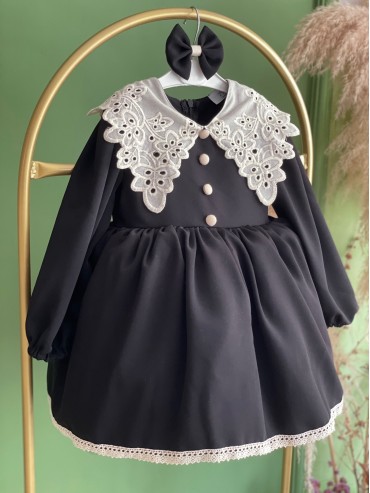 Siyah Vintage Yakalı Dönem Elbisesi