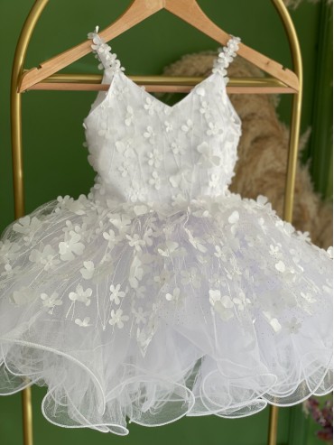 Çiçekli Tasarım Elbise(Beyaz)